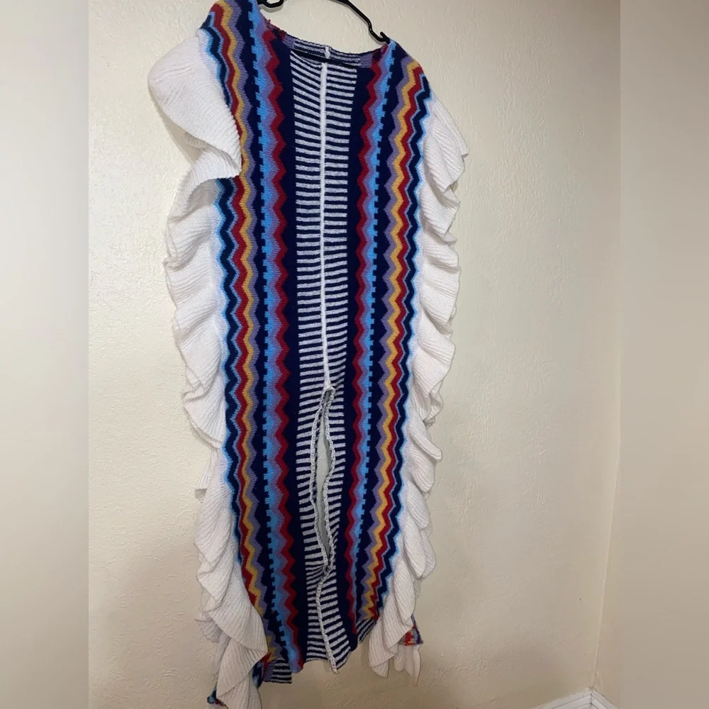 Colorful Zigzag Knit Dress with Ruffle Sleeves - Picture 2 of 3